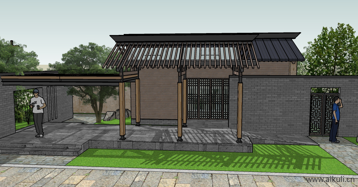 乡村建筑游客中心 驿站游客休闲区N-SU模型