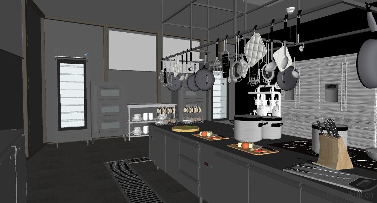 现代餐饮厨具酒店中央厨房后厨商用厨房F-SU模型