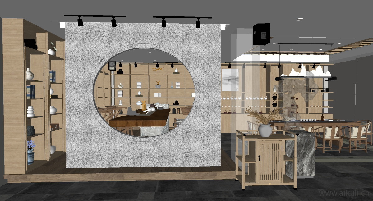 新中式茶叶店 展厅 展示柜 店铺 茶叶专卖店G-SU模型SU模型