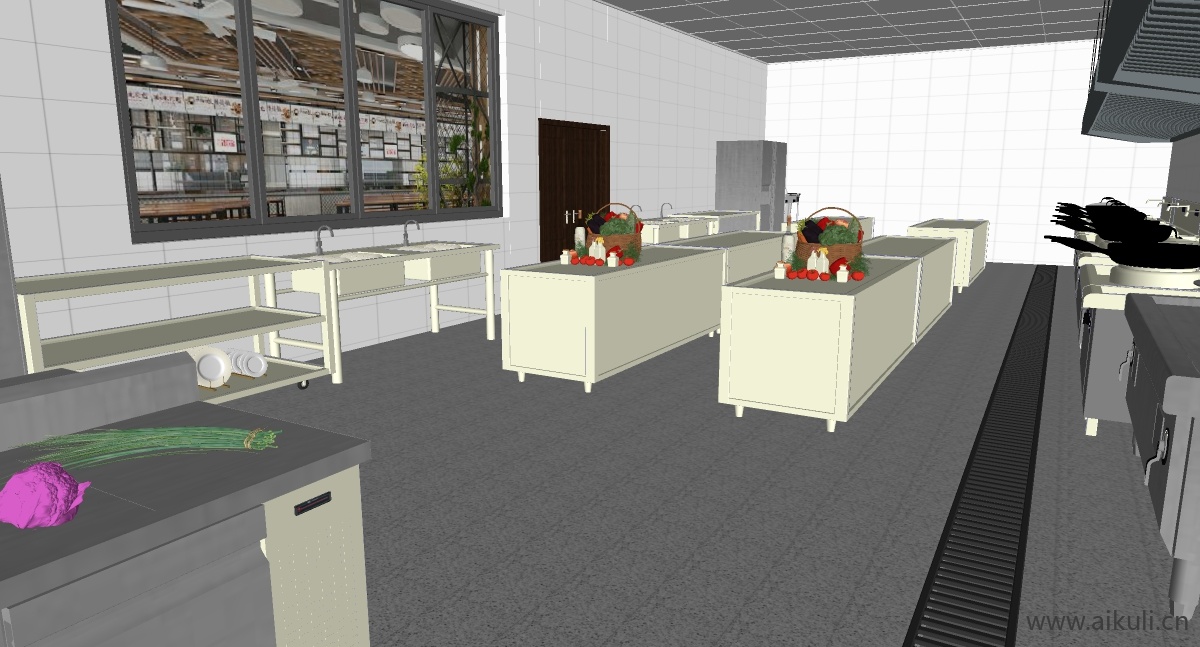现代餐饮厨具酒店中央厨房后厨商用厨房I-SU模型