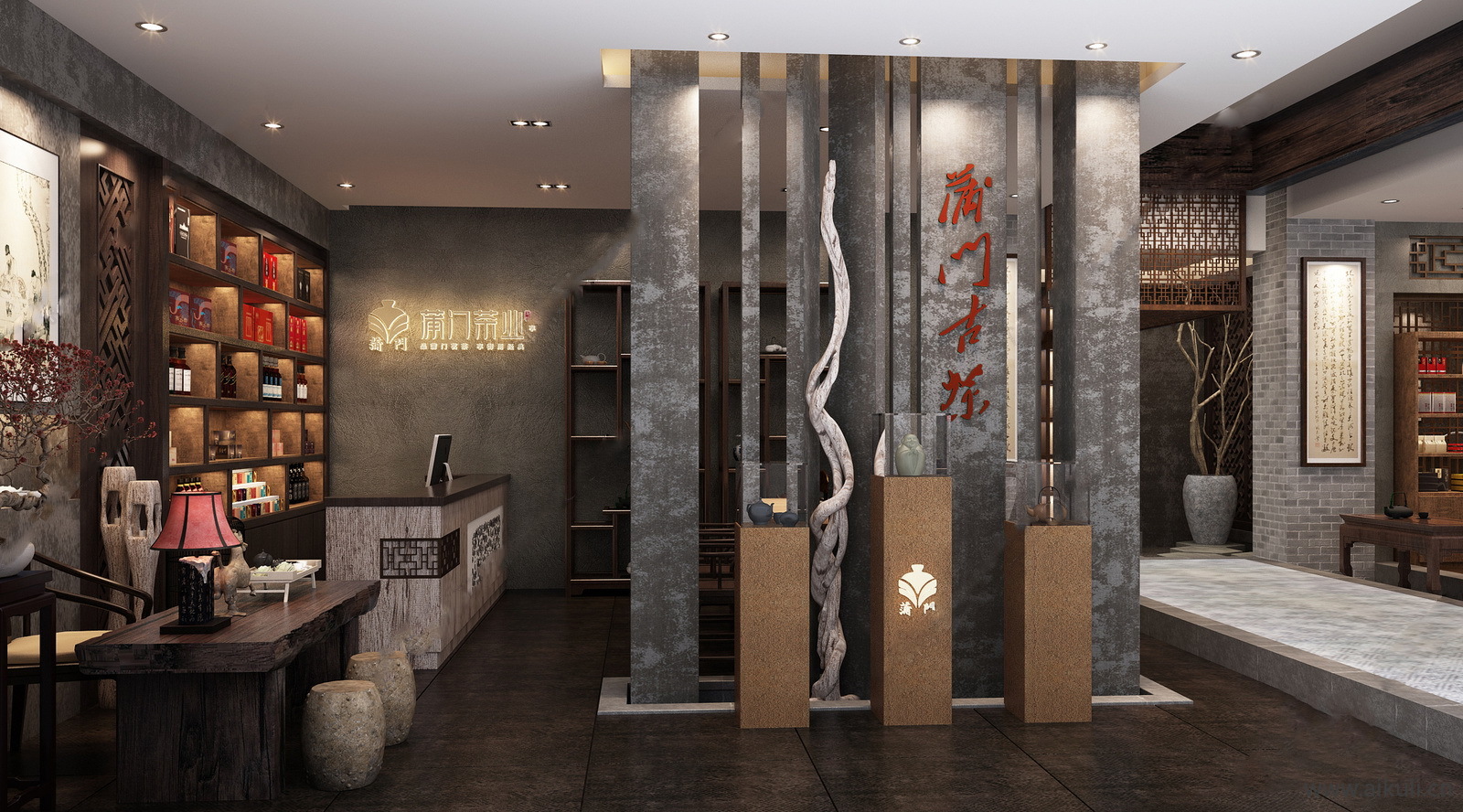 新中式茶叶店 展厅 展示柜 店铺 茶叶专卖店E-SU模型SU模型
