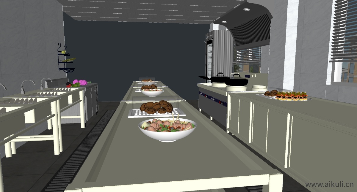 现代餐饮厨具酒店中央厨房后厨商用厨房H-SU模型