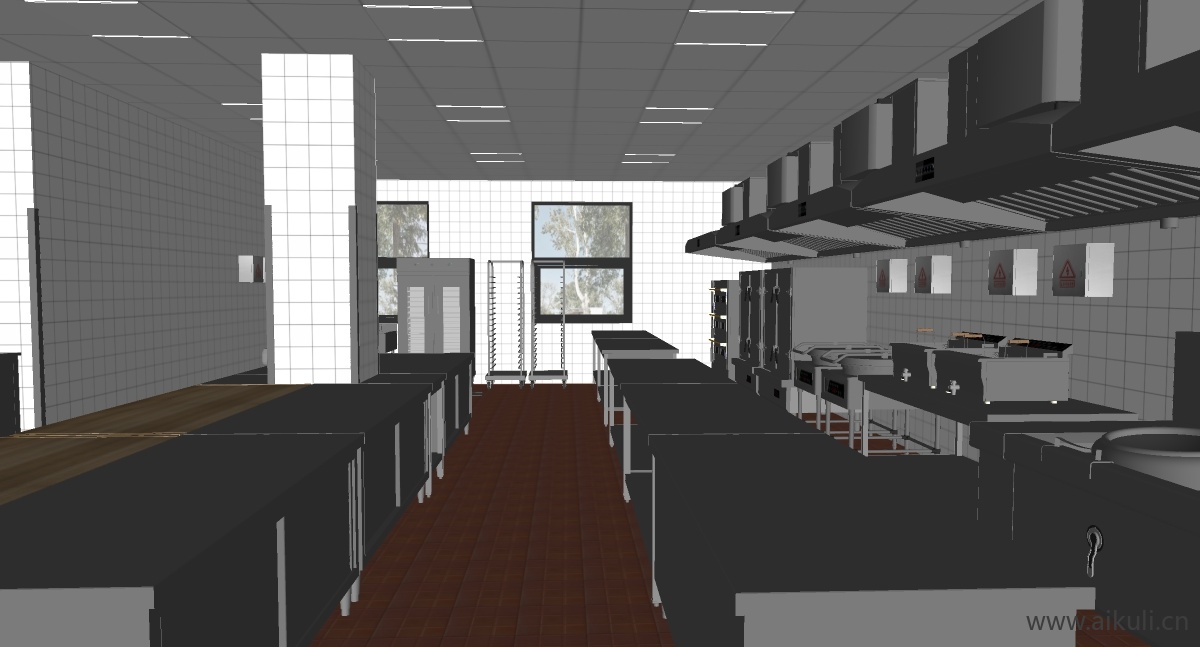 现代餐饮厨具酒店中央厨房后厨商用厨房G-SU模型