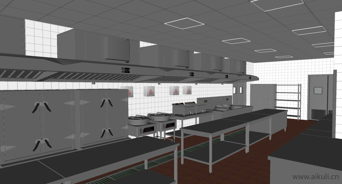 现代餐饮厨具酒店中央厨房后厨商用厨房G-SU模型