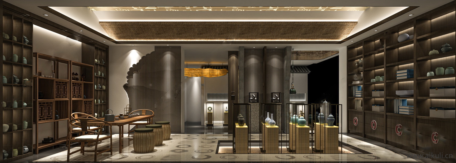 新中式茶叶店 展厅 展示柜 店铺 茶叶专卖店H-SU模型SU模型