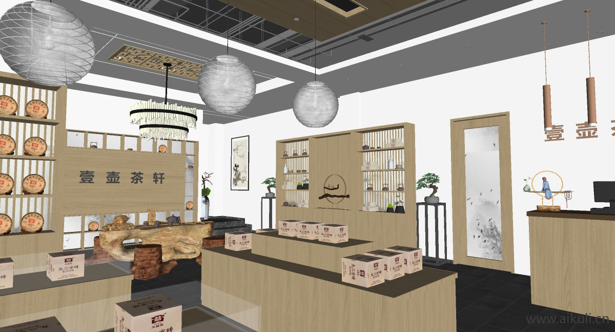 新中式茶室 茶礼品专卖店 茶具茶柜 茶叶专卖店茶具茶叶饰品摆件礼品包装D-SU模型
