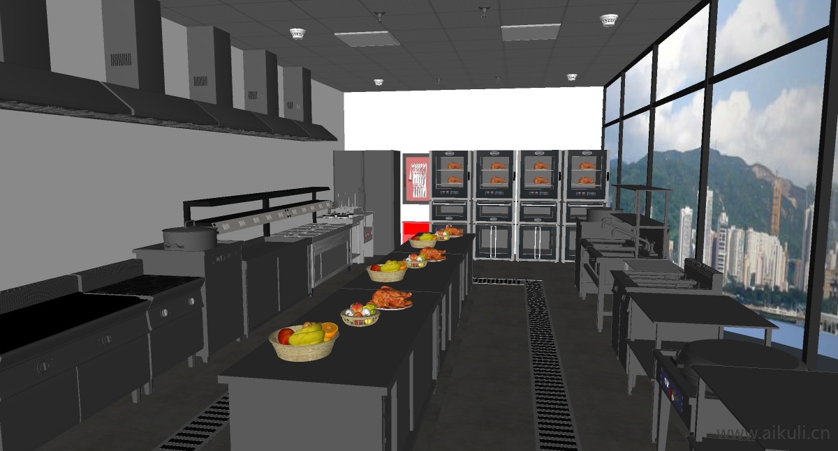 现代餐馆后厨_餐饮后厨_厨具_酒店后厨_商用厨房C-SU模型