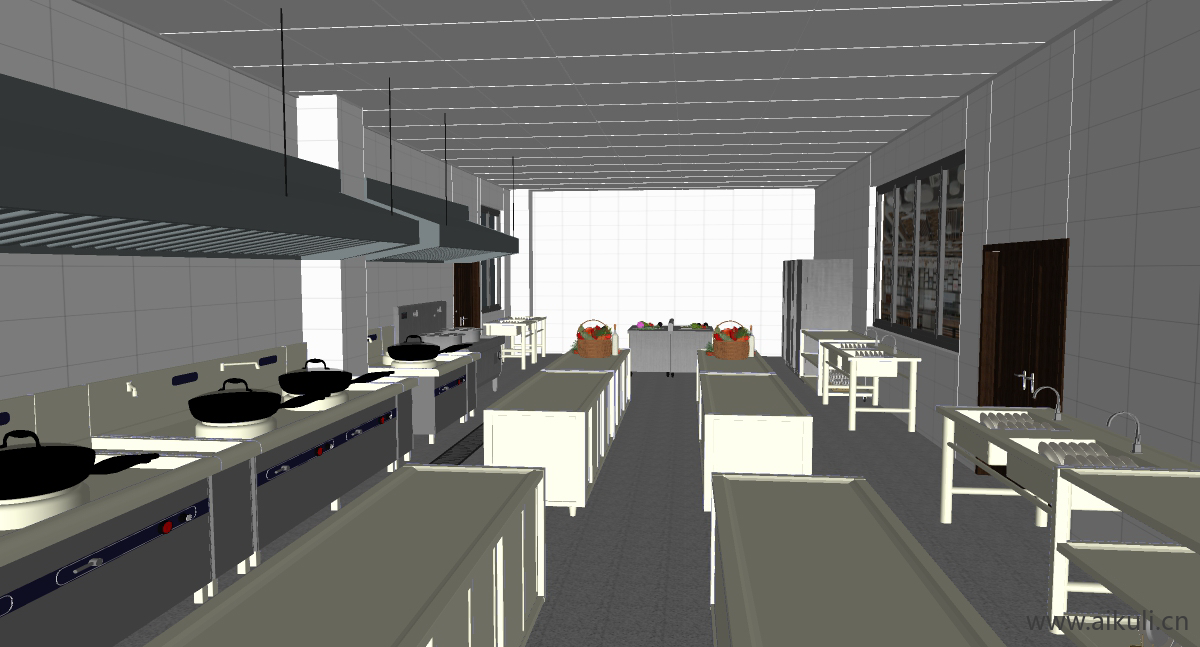 现代餐饮厨具酒店中央厨房后厨商用厨房I-SU模型