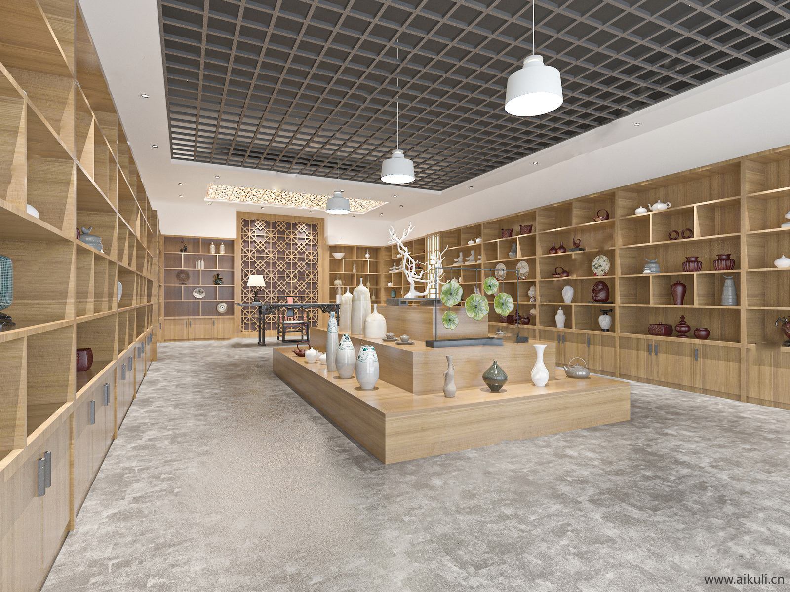 新中式茶叶店茶展厅茶叶展示柜茶叶店铺