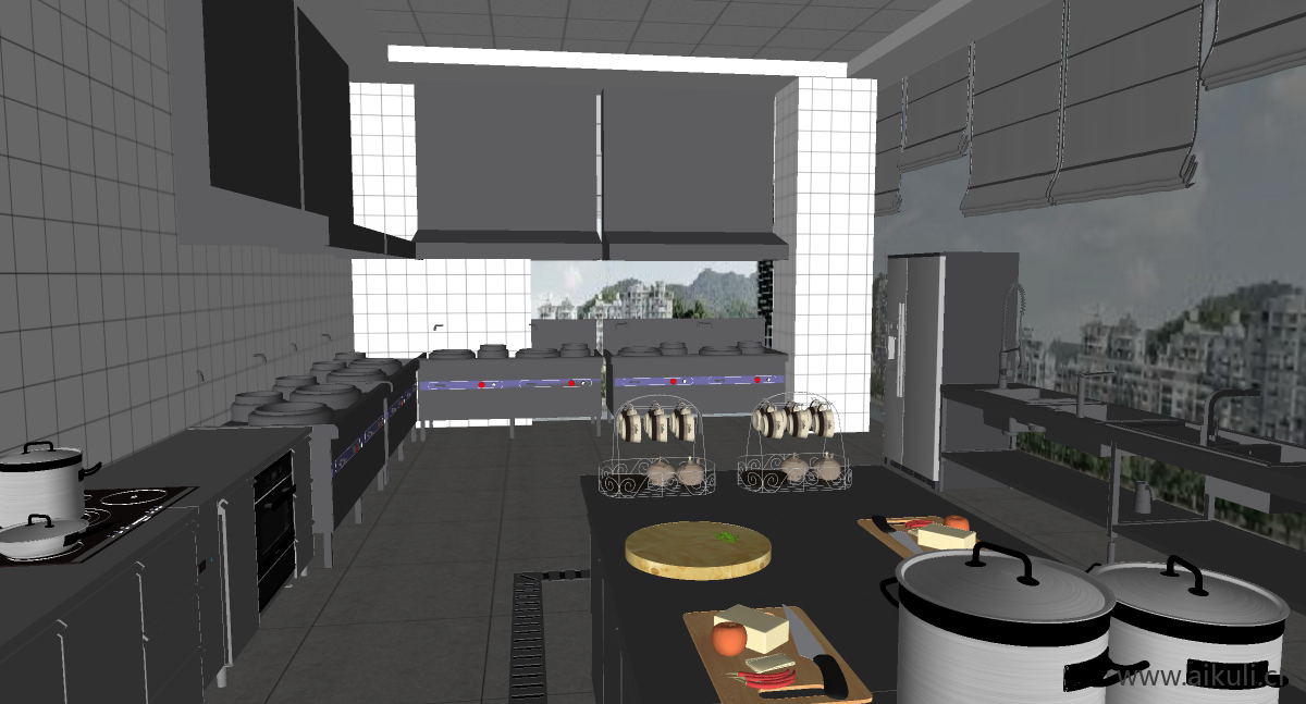现代餐馆后厨_餐饮后厨_厨具_酒店后厨_商用厨房F-SU模型