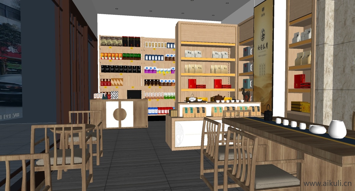 新中式茶室 茶礼品专卖店 茶具茶柜 茶叶专卖店茶具茶叶饰品摆件礼品包装F-SU模型