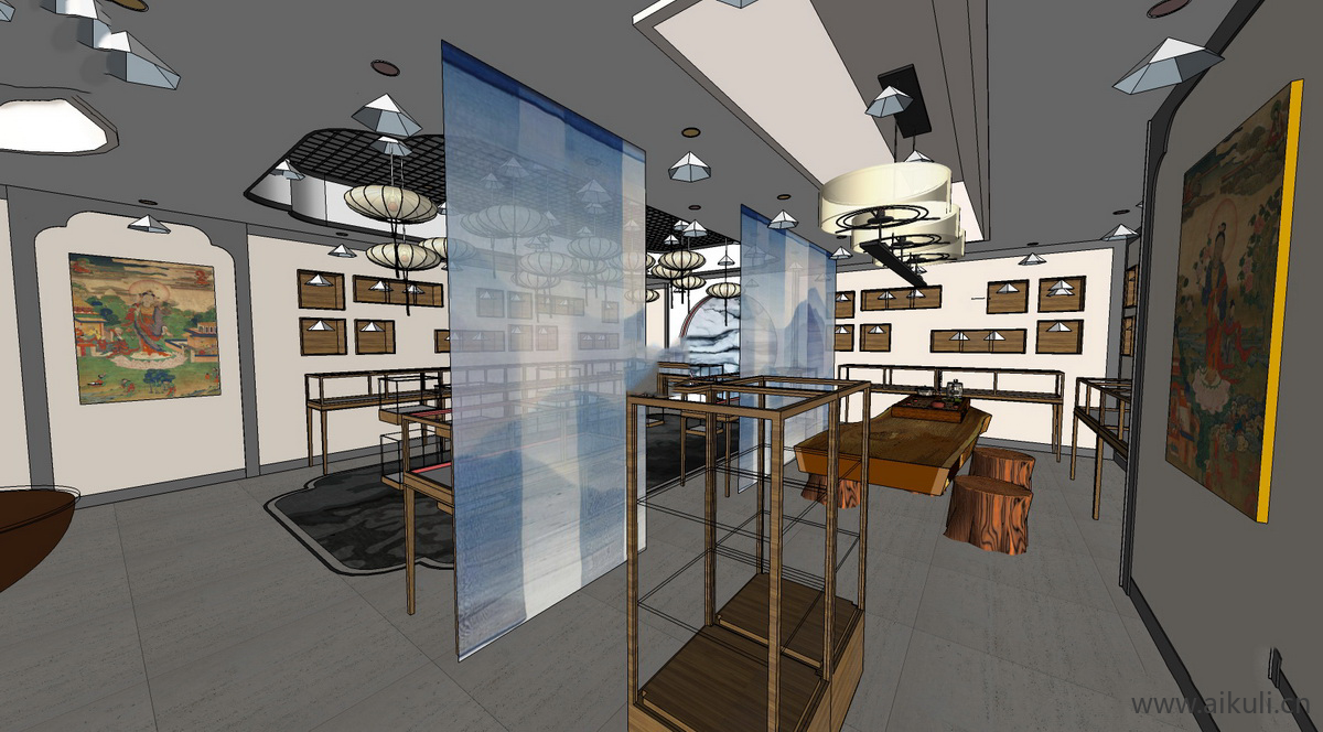 茶叶茶具专卖店SU模型