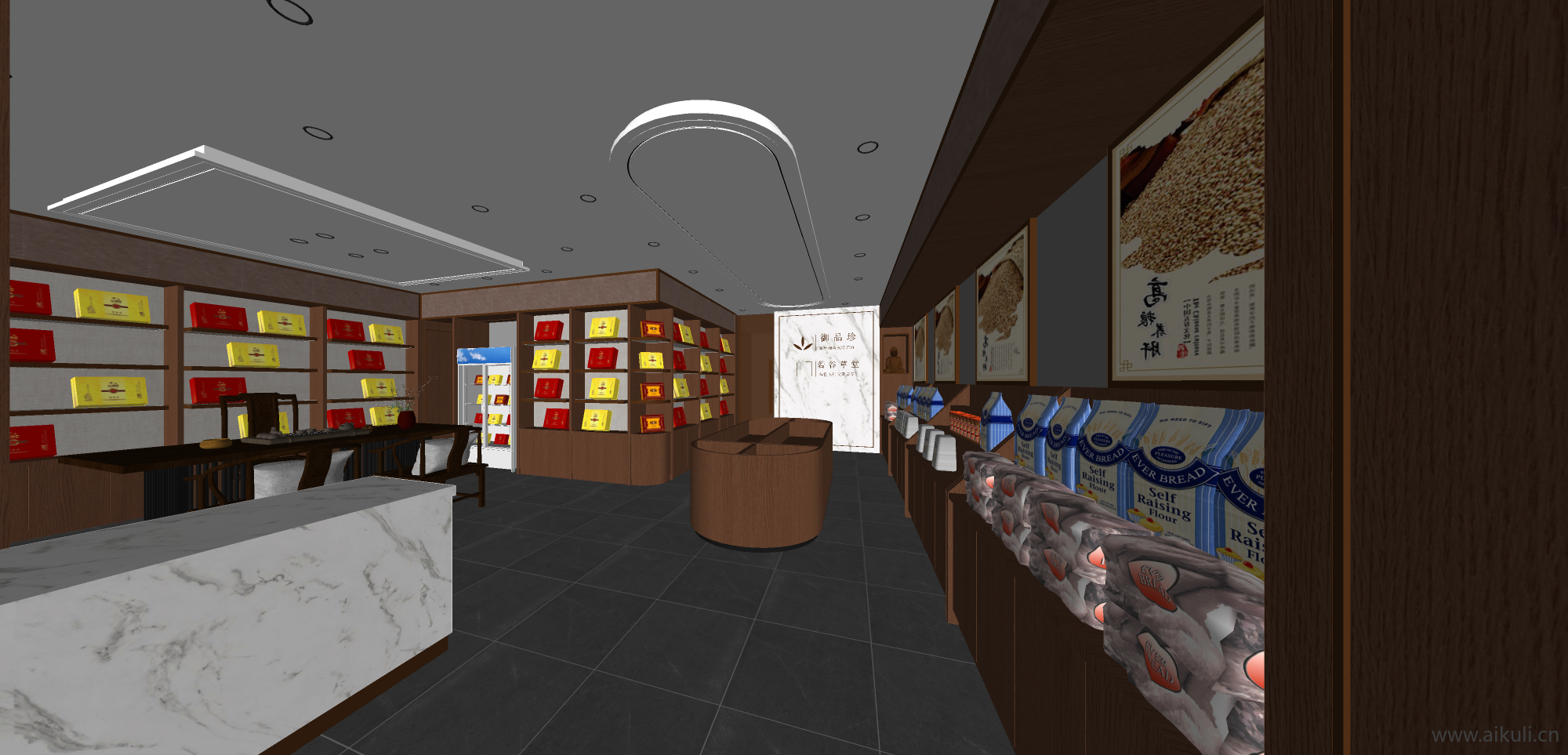 新中式烟酒茶叶展示柜茶叶店铺茶室茶叶专卖店茶叶SU模型