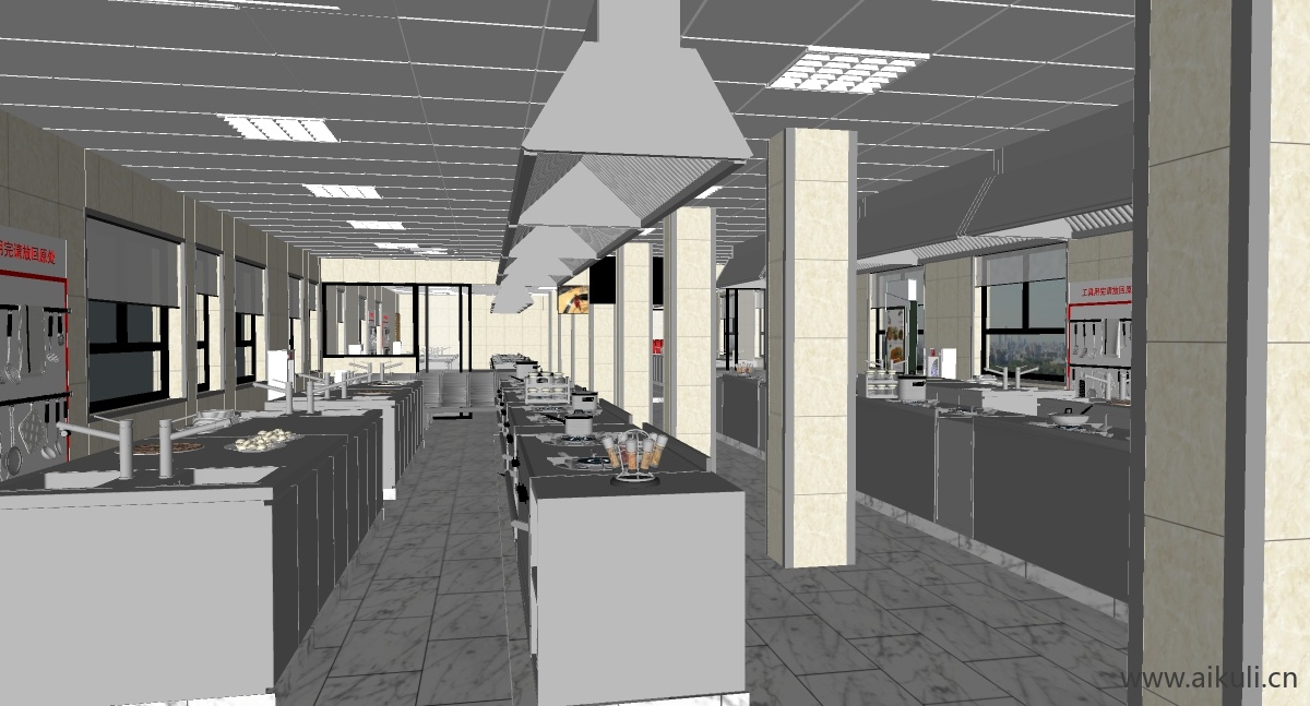 现代餐饮厨具酒店中央厨房后厨商用厨房J-SU模型