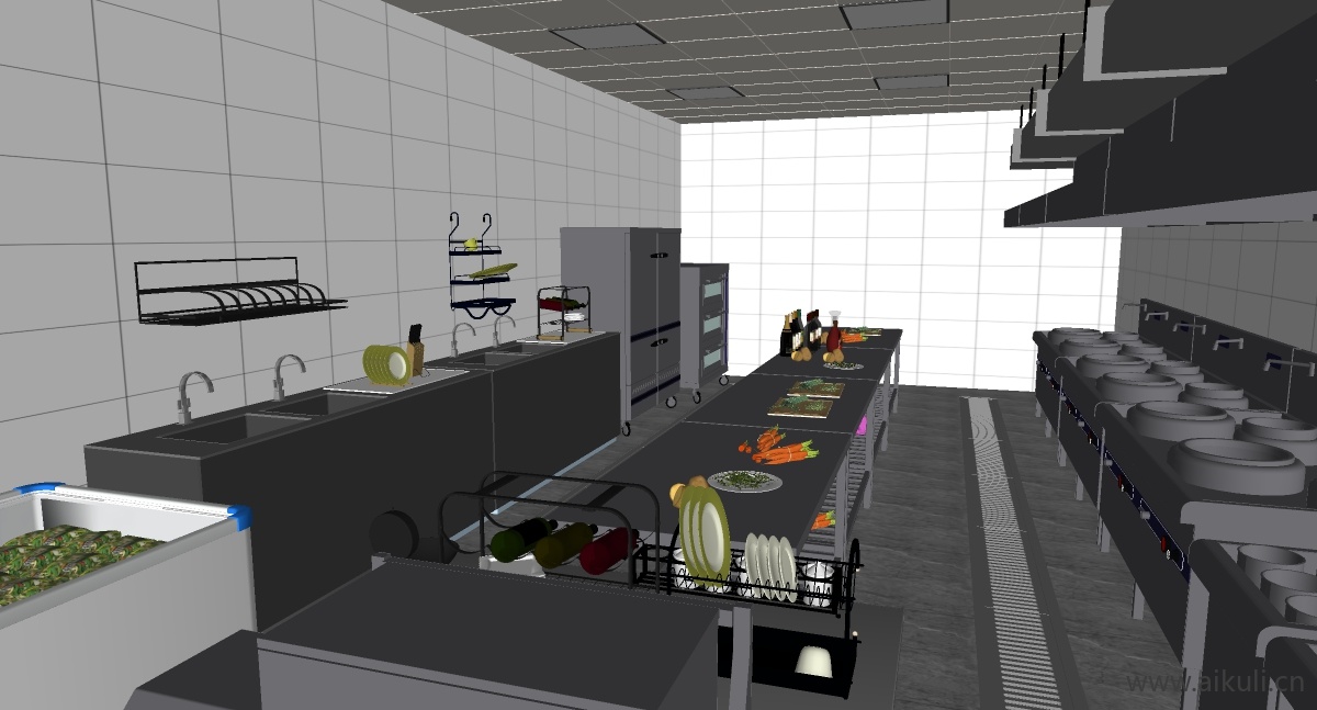 现代餐馆后厨_餐饮后厨_厨具_酒店后厨_商用厨房I-SU模型