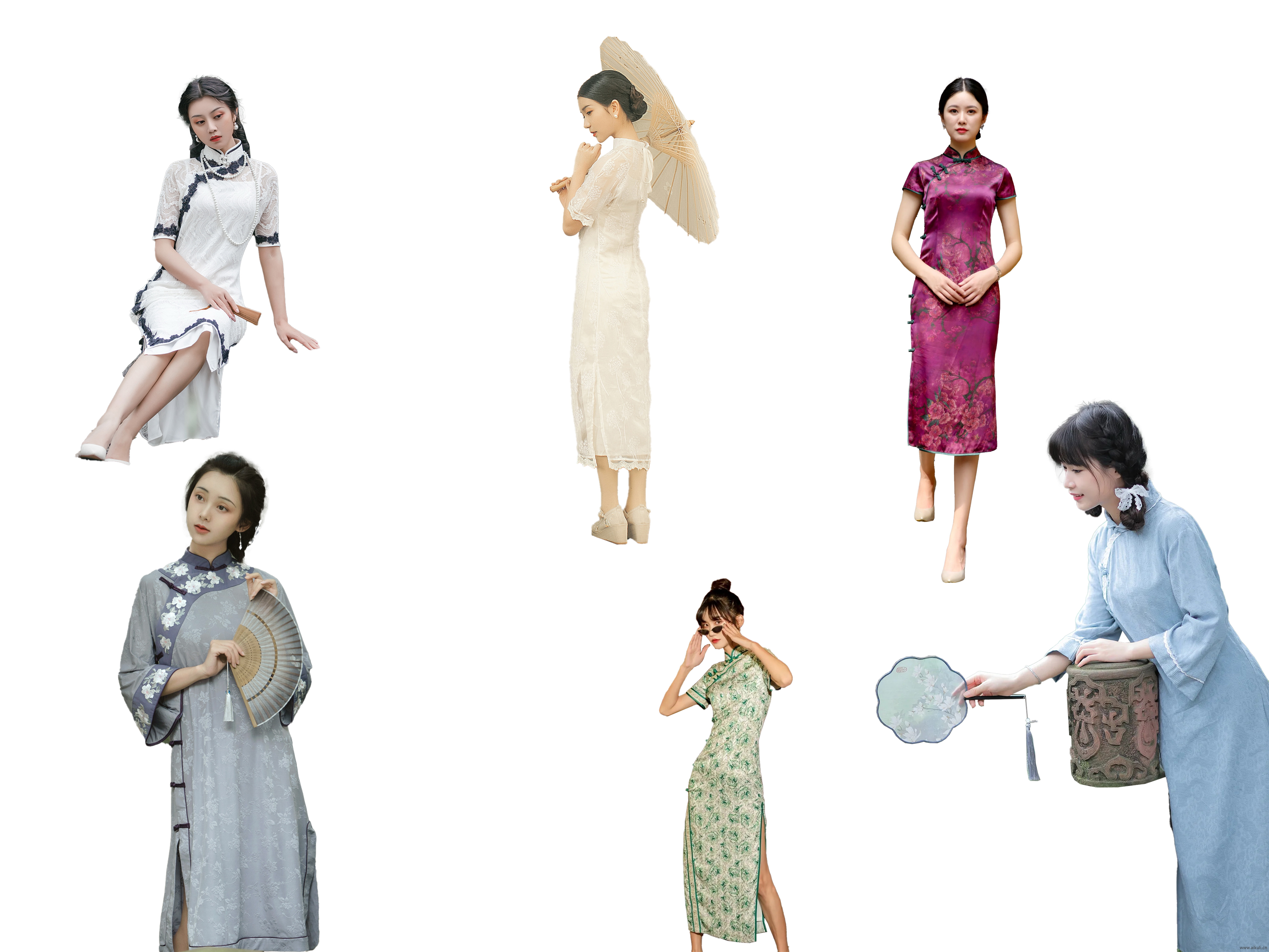 中式古风旗袍服装人物EPNG免扣