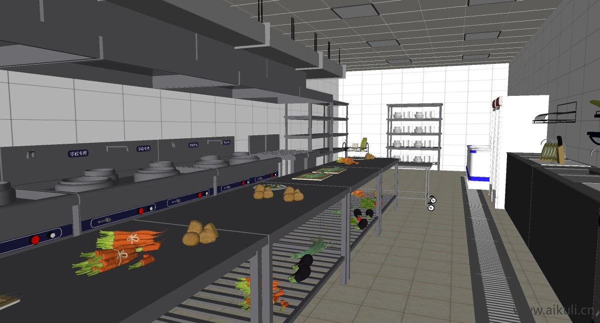 现代餐饮厨具酒店中央厨房后厨商用厨房C-SU模型
