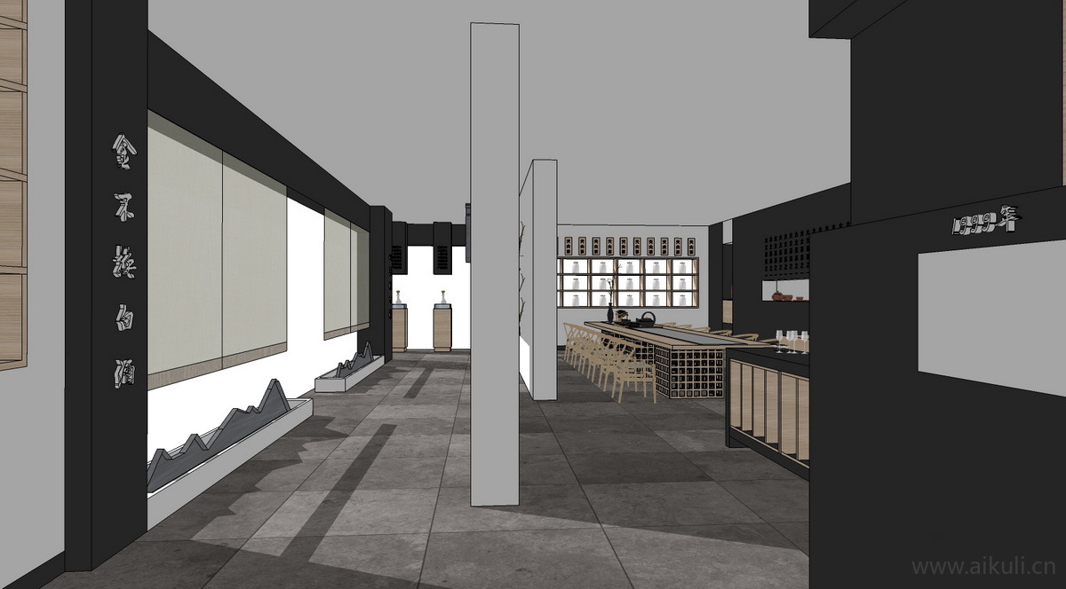 新中式茶展厅SU模型茶酒展厅
