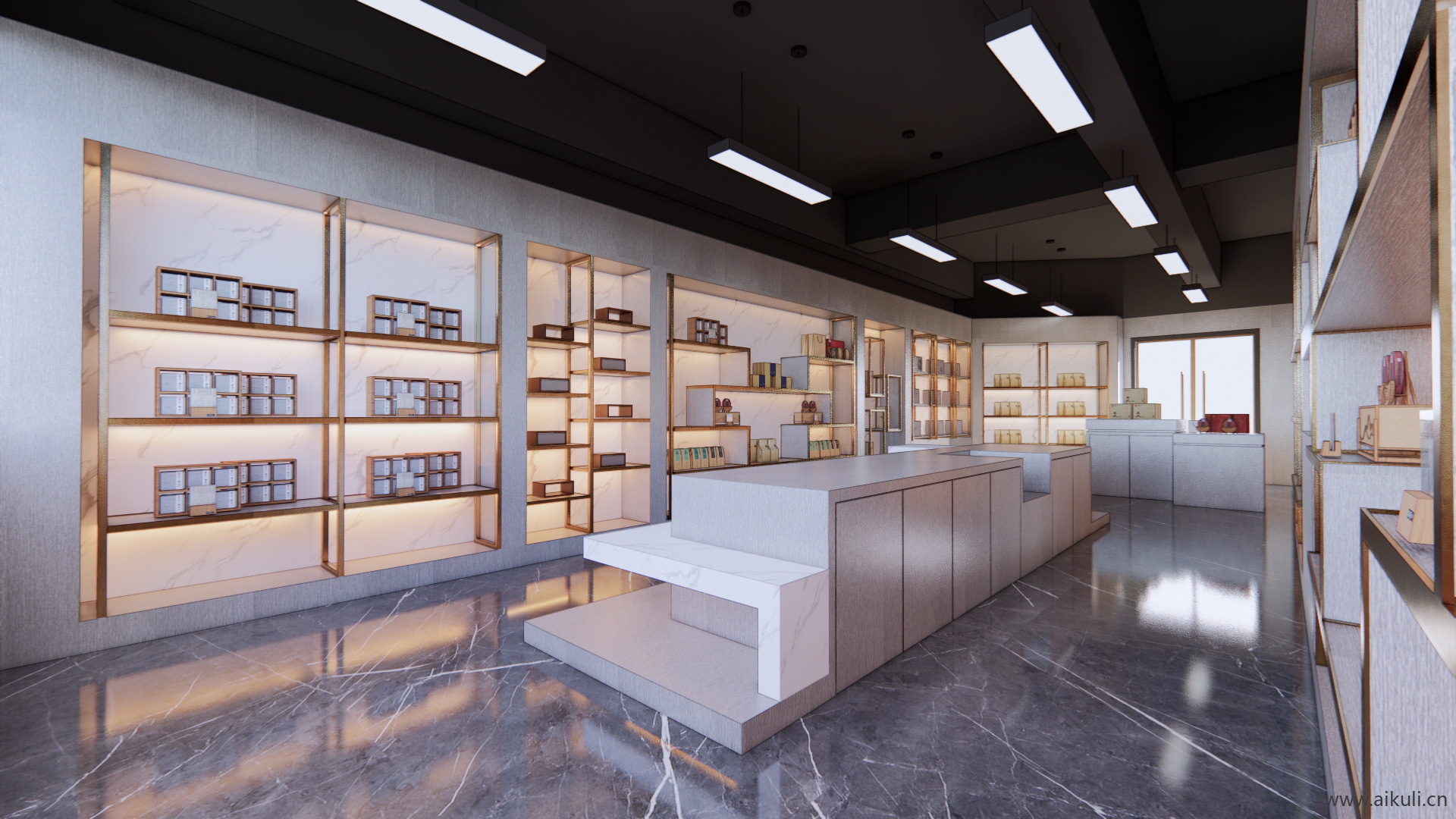 新中式茶叶店 展厅 展示柜 店铺 茶叶专卖店C-SU模型SU模型