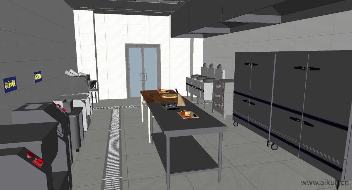 现代餐馆后厨_餐饮后厨_厨具_酒店后厨_商用厨房G-SU模型