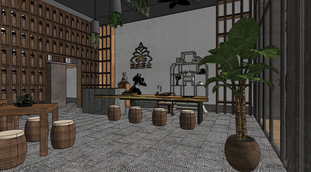 茶叶定制店 茶柜SU模型