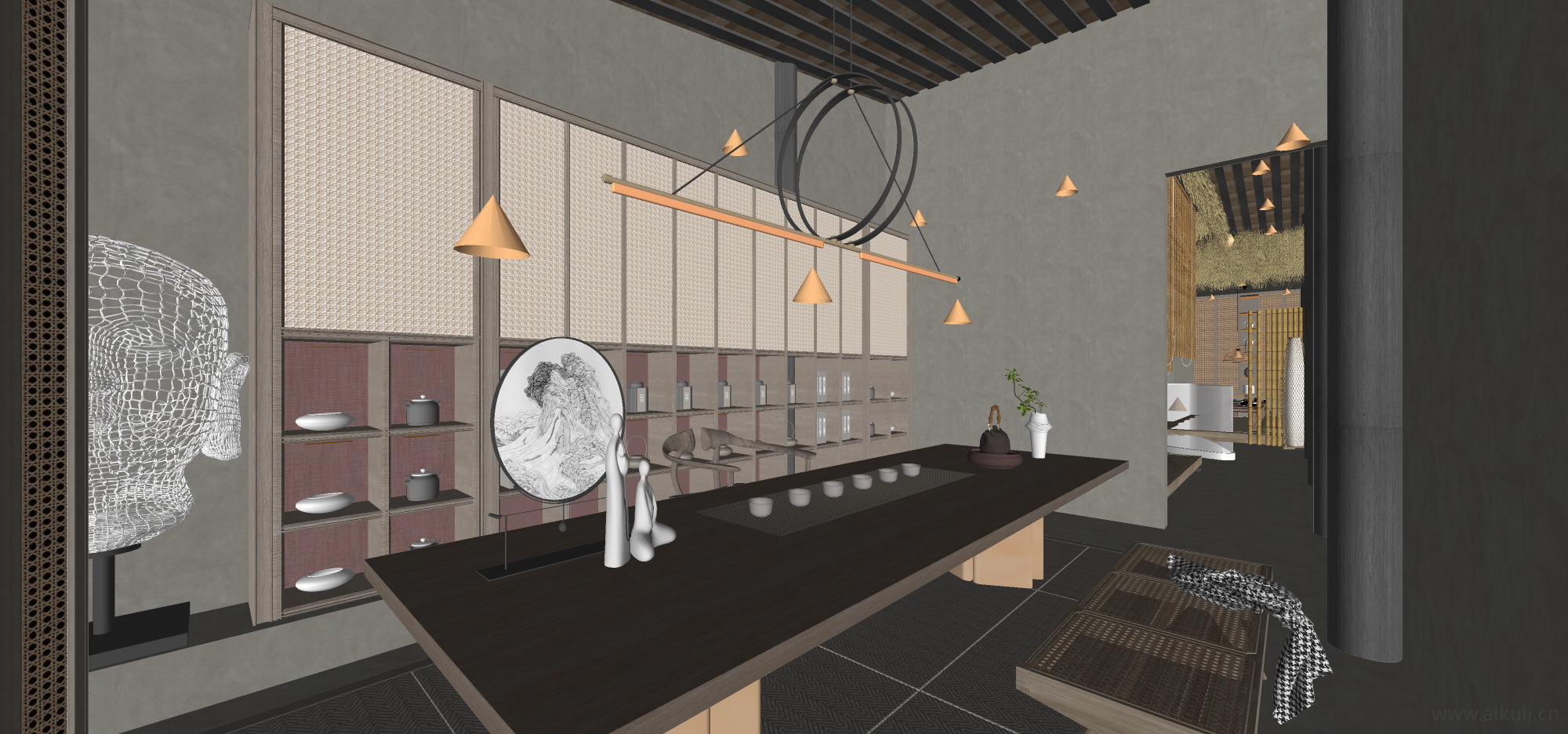 新中式茶叶店 展厅 展示柜 店铺 茶叶专卖店F-SU模型SU模型