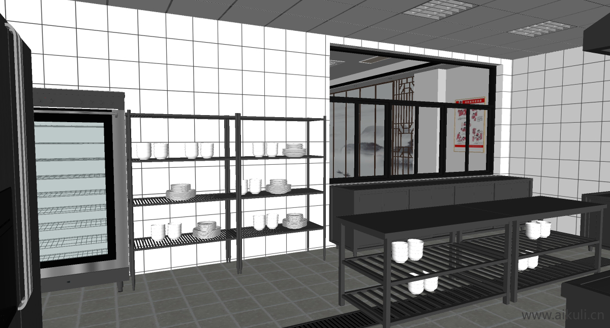 现代餐馆后厨_餐饮后厨_厨具_酒店后厨_商用厨房H-SU模型