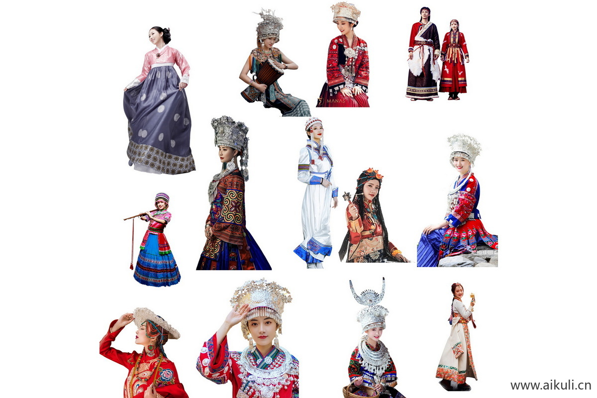 少数民族人物苗族手绘插画风效果图PSD免扣