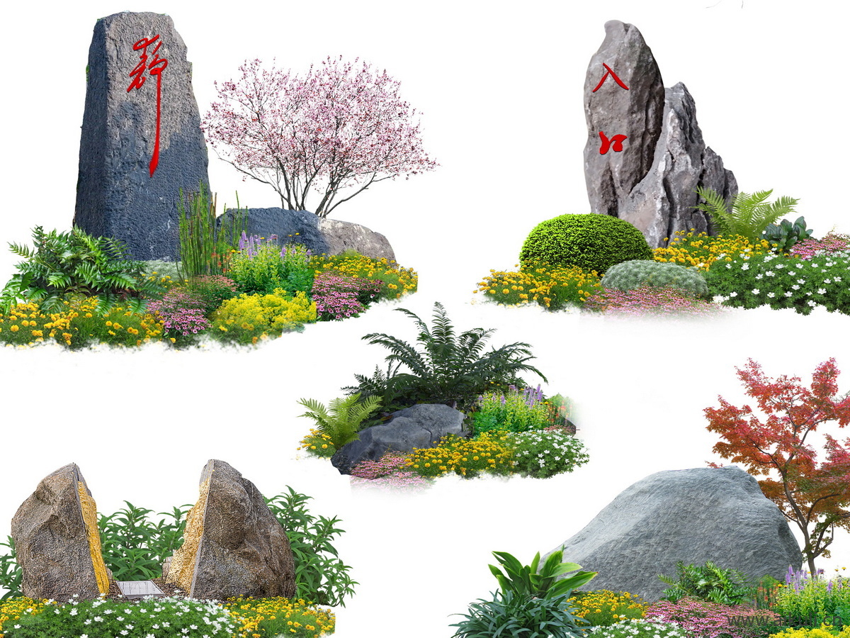 公园景观石头园景区景石效果图PS素材