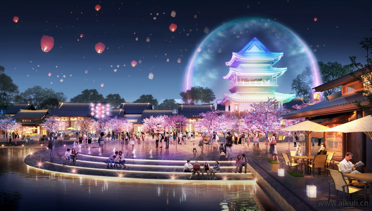 现代灯光亮化D夜景夜游小品装置文旅景区灯光亮化工程PS素材