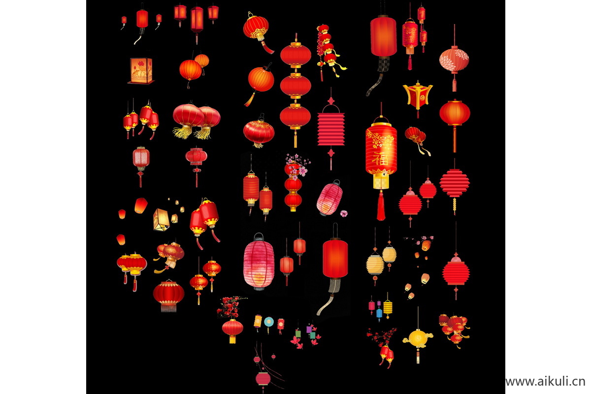 新中式节日氛围灯笼PS素材