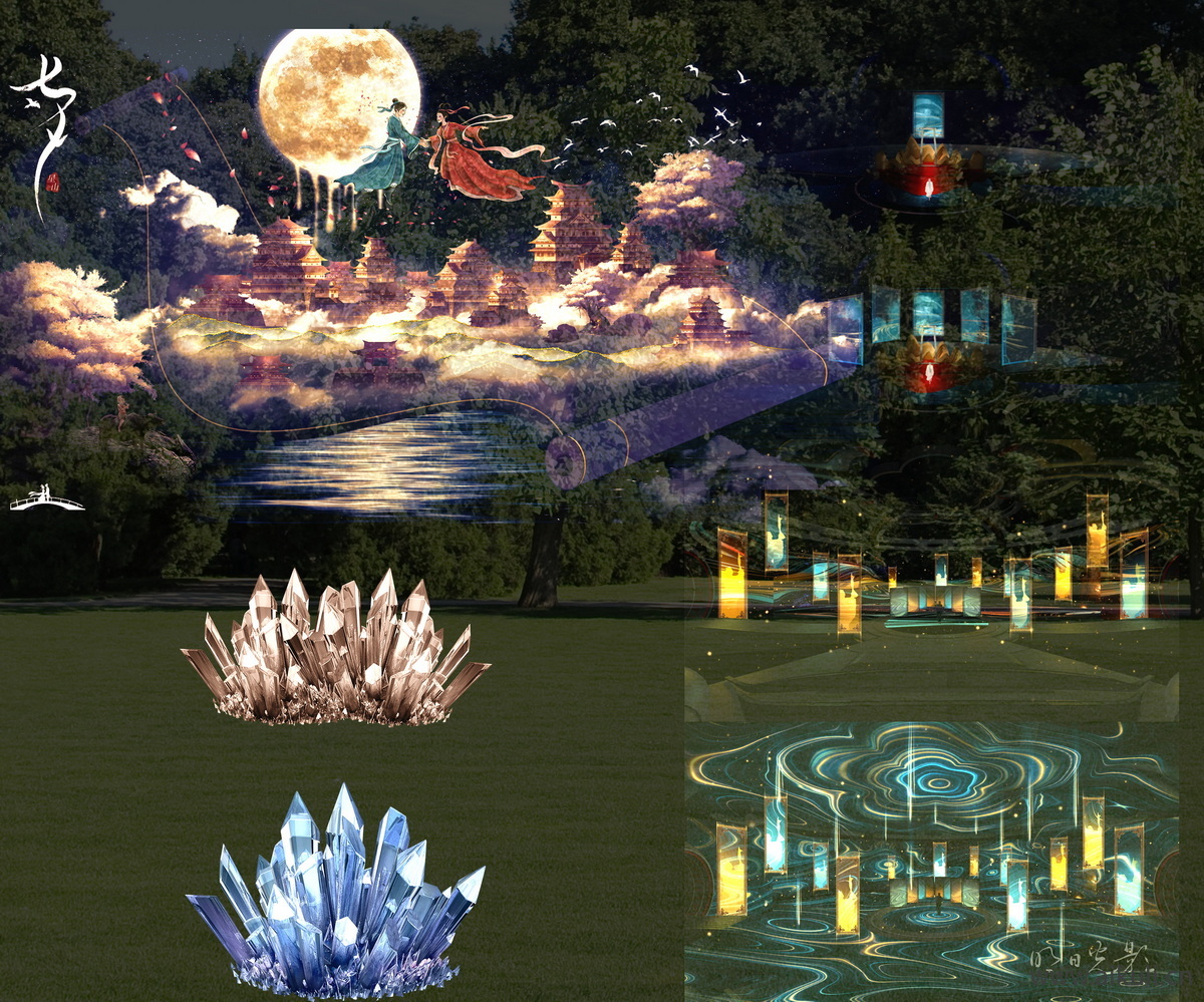 夜游投影灯灯夜景灯光秀亮化氛围特效PS素材