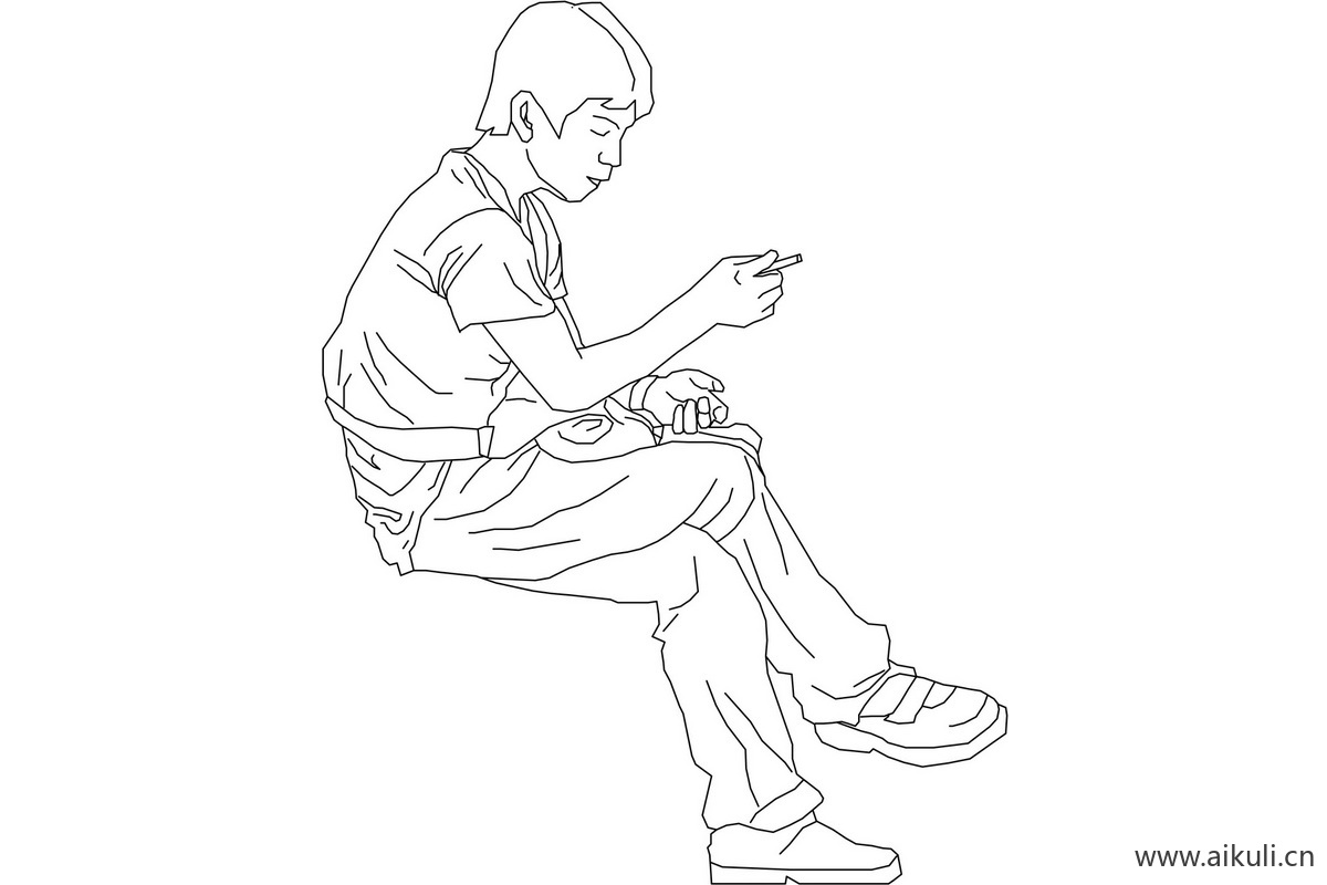 线稿风人物H拼贴坐姿蹲姿PSD文件