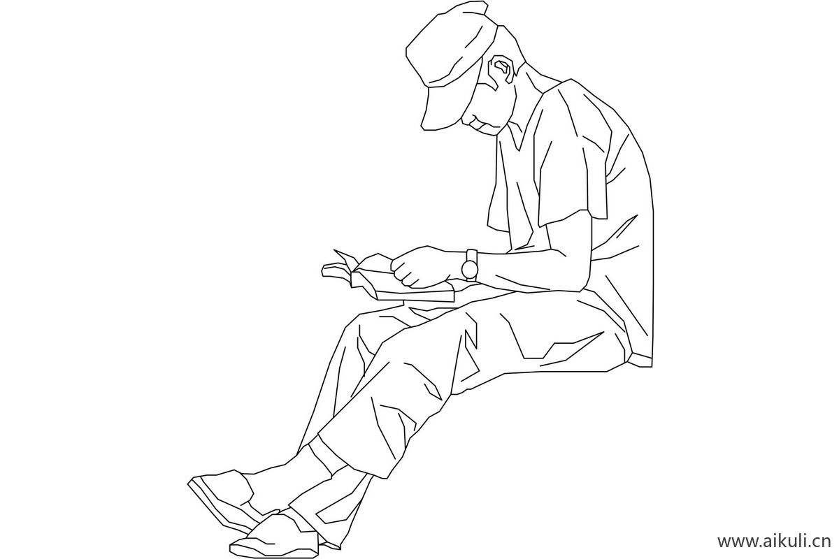 现代PSD素材Q线稿人物坐姿蹲姿