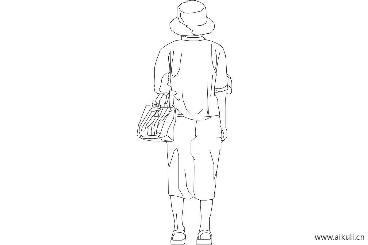 PS线稿风老人J坐轮椅拐杖日常活动人物