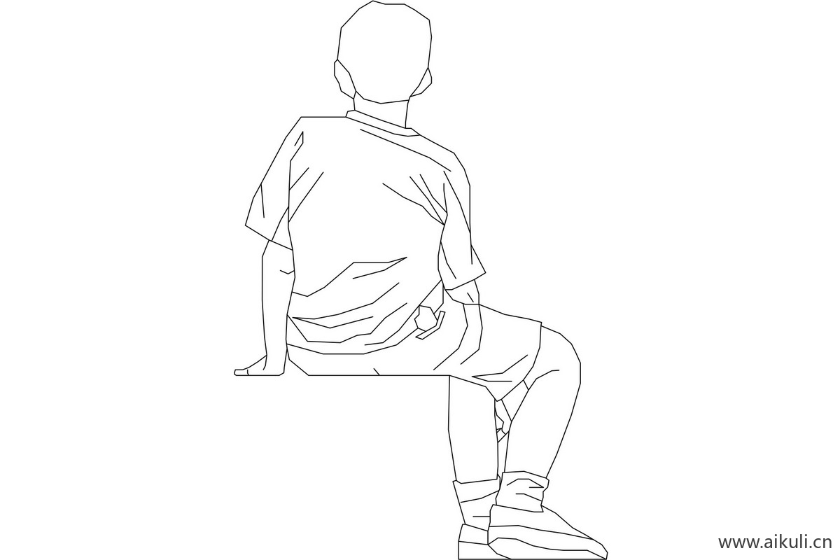 现代线稿人物S坐姿蹲姿PSD素材