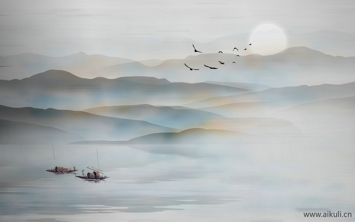 中式山水壁画D山水云