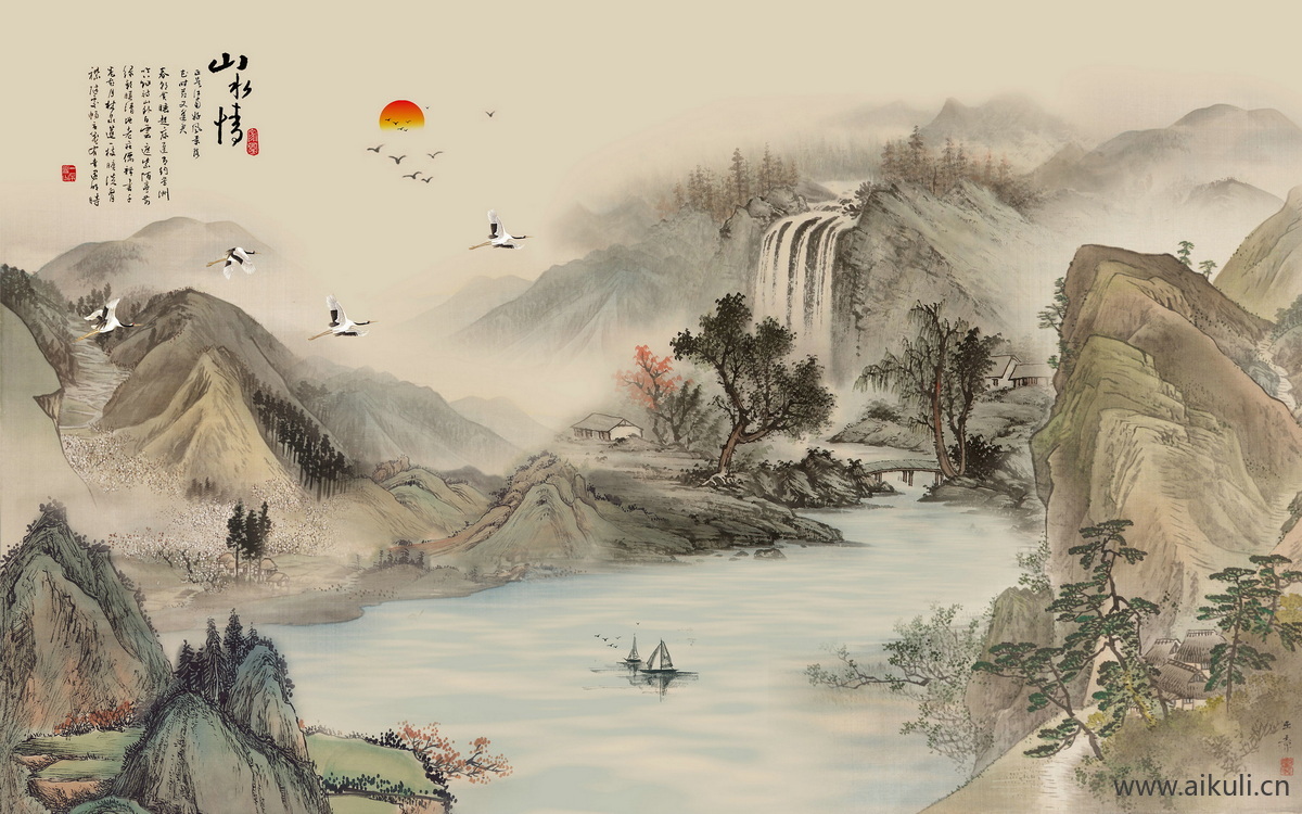 中式山水壁画BT山水云