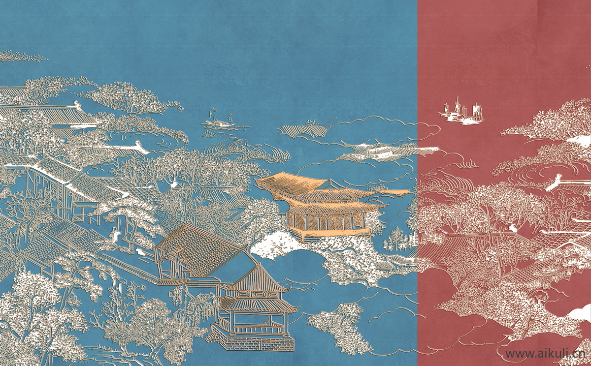 新中式背景墙装饰挂画壁纸画G贴图