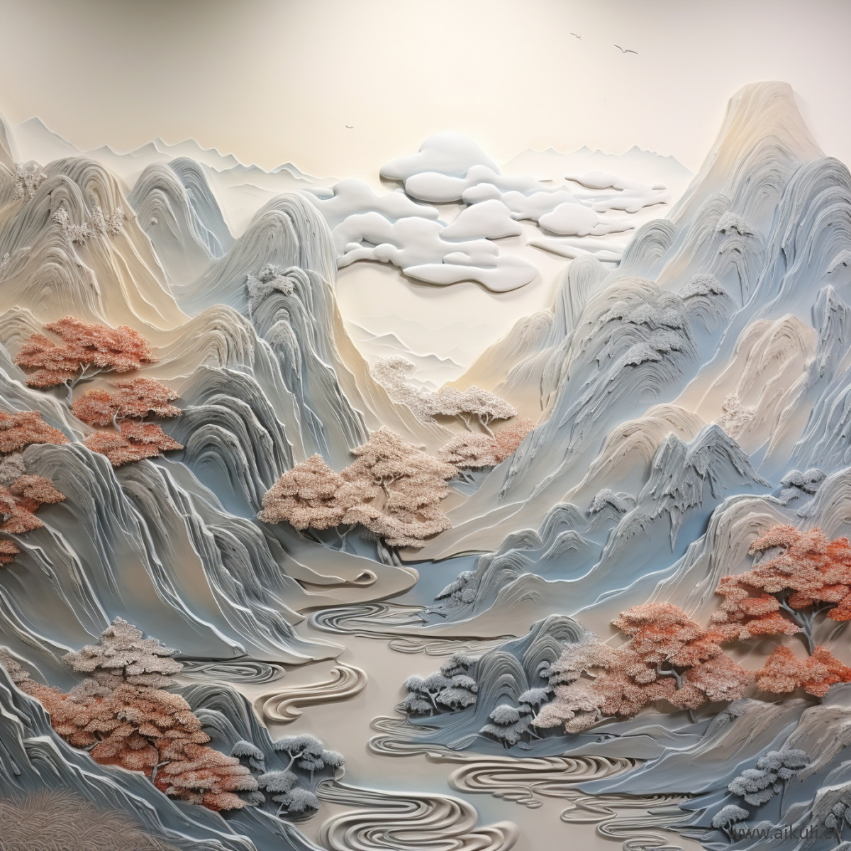 新中式I浮雕山水壁画