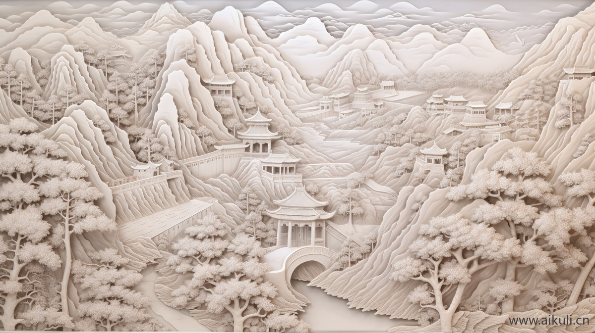 新中式S浮雕山水壁画