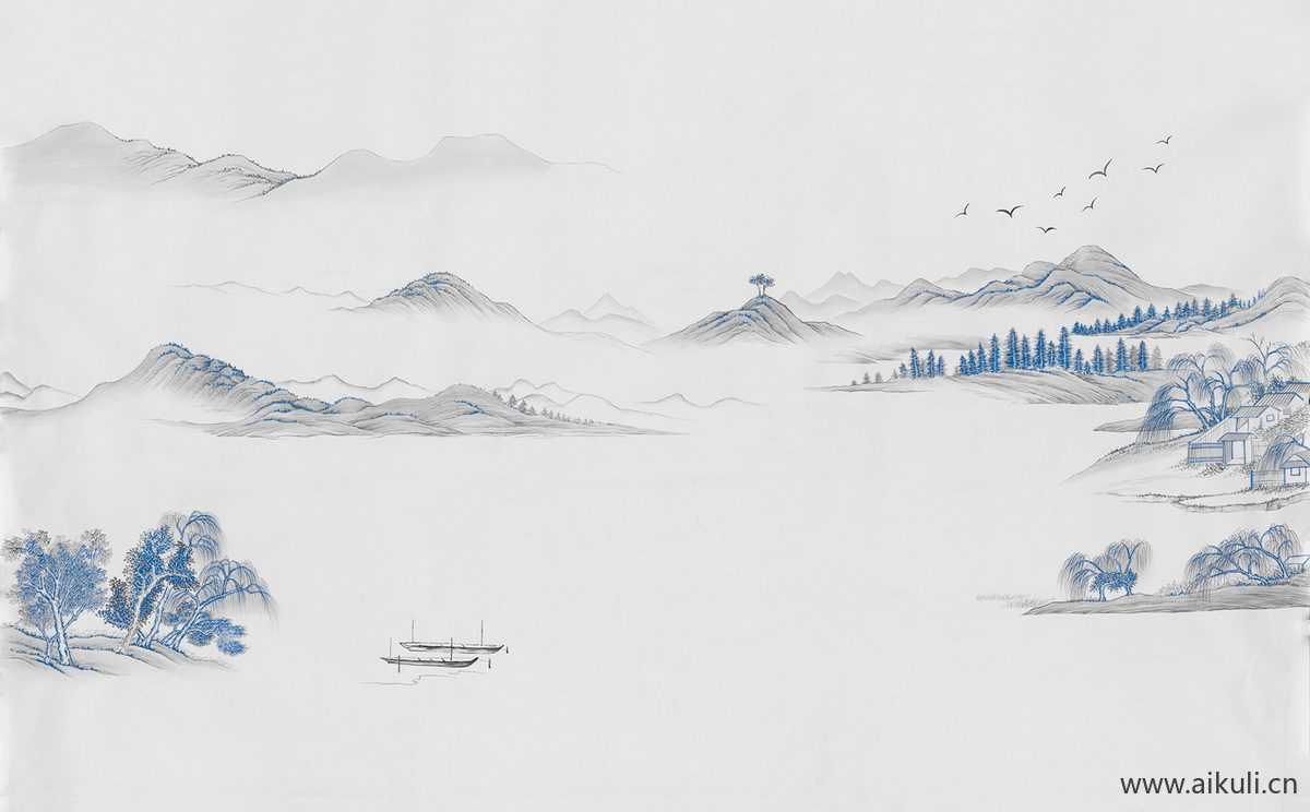 中式山水壁画F山景中国画