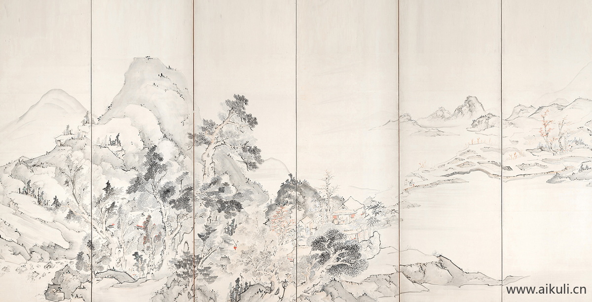 中式山水壁画G屏风