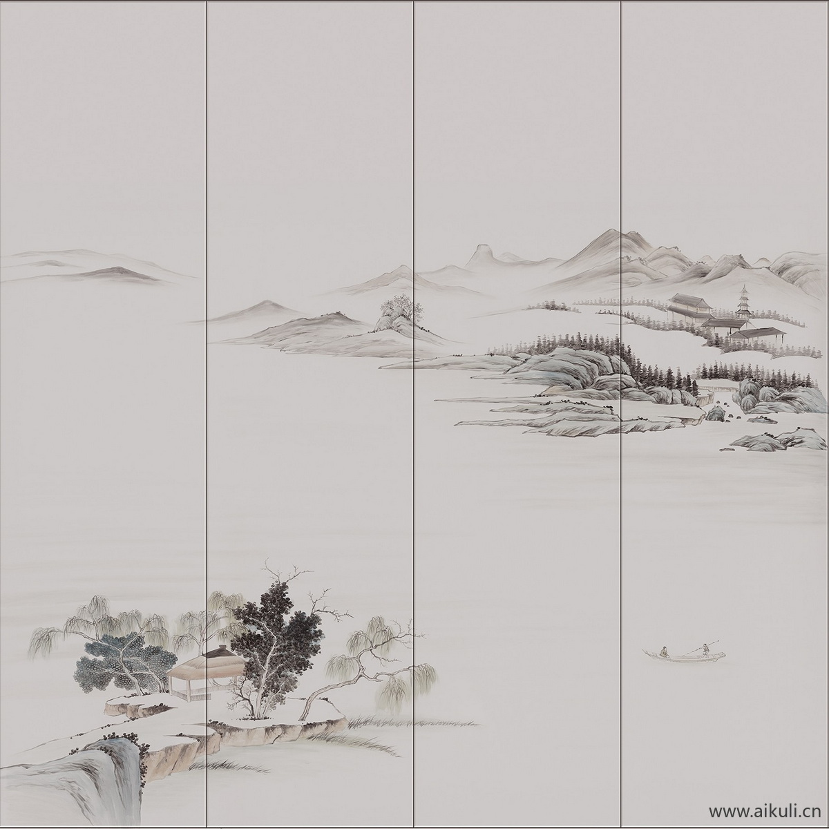 新中式背景墙装饰挂画壁纸画BB贴图