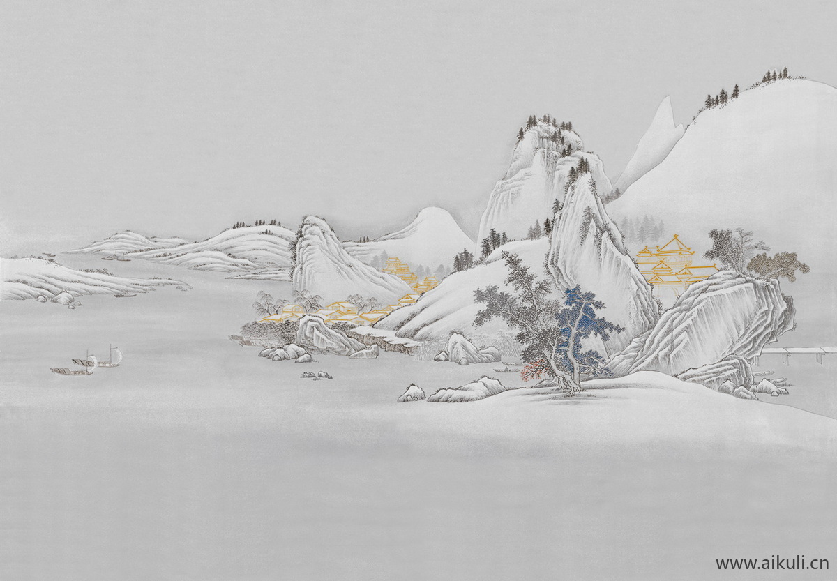 中式山水壁画BE山景中国画
