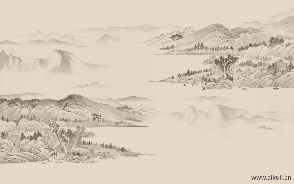 中式山水壁画X山景中国画