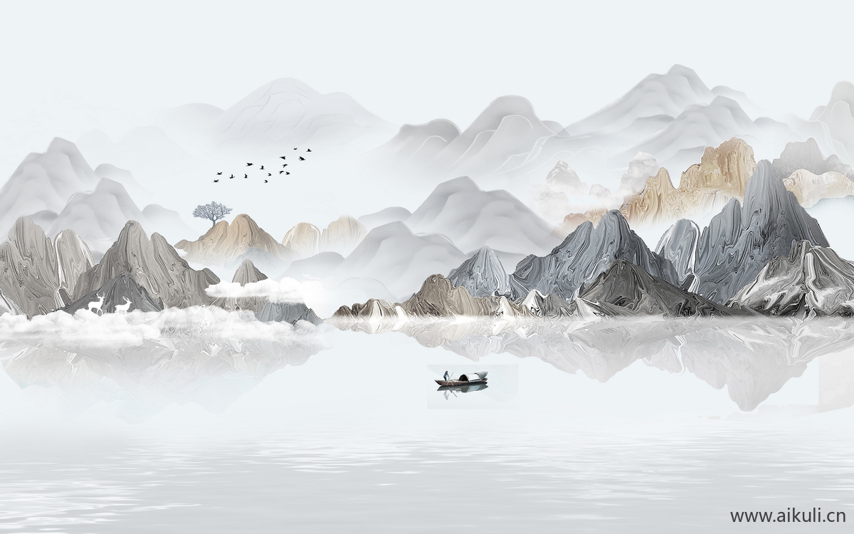 新中式背景墙装饰挂画壁纸画BD贴图