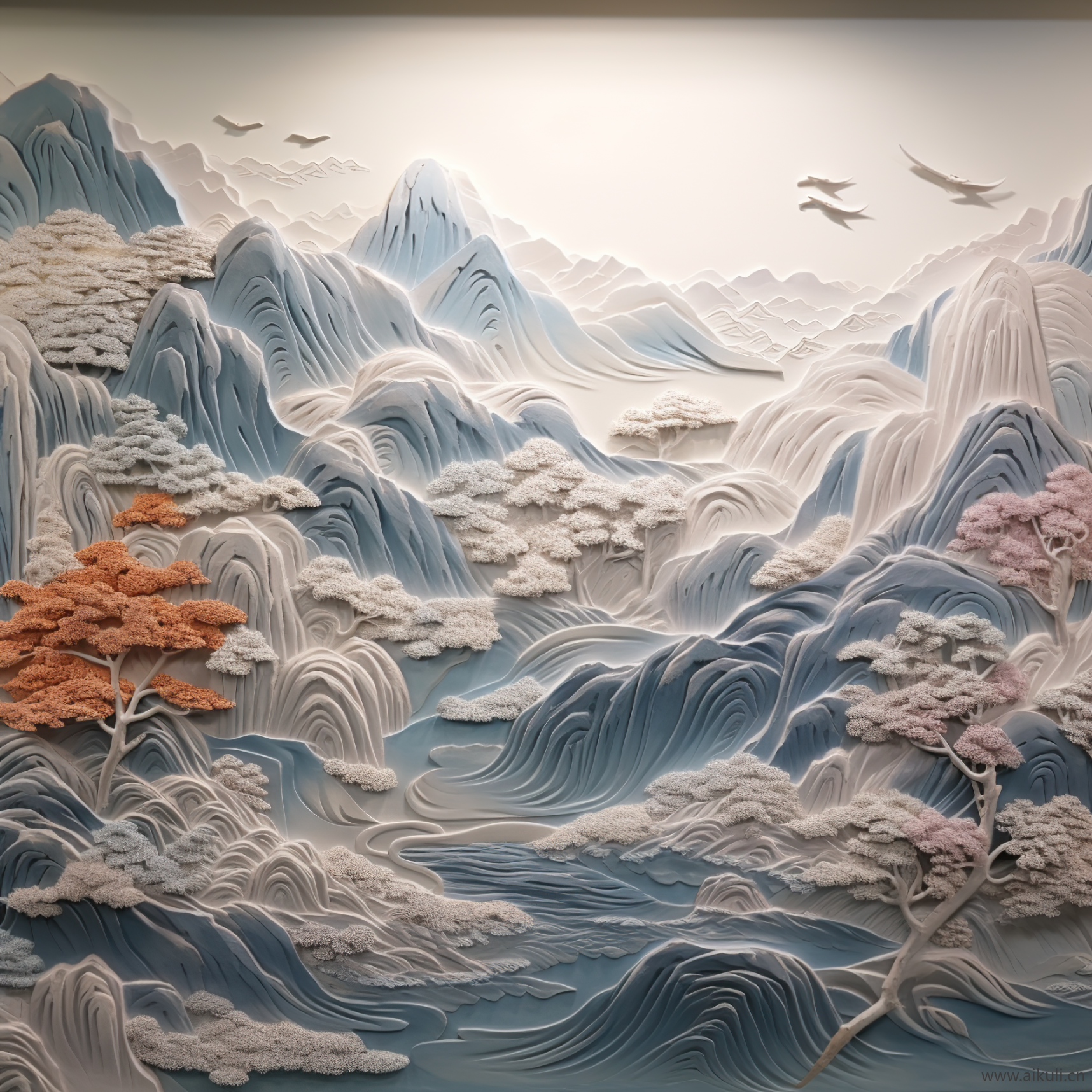新中式B浮雕山水壁画