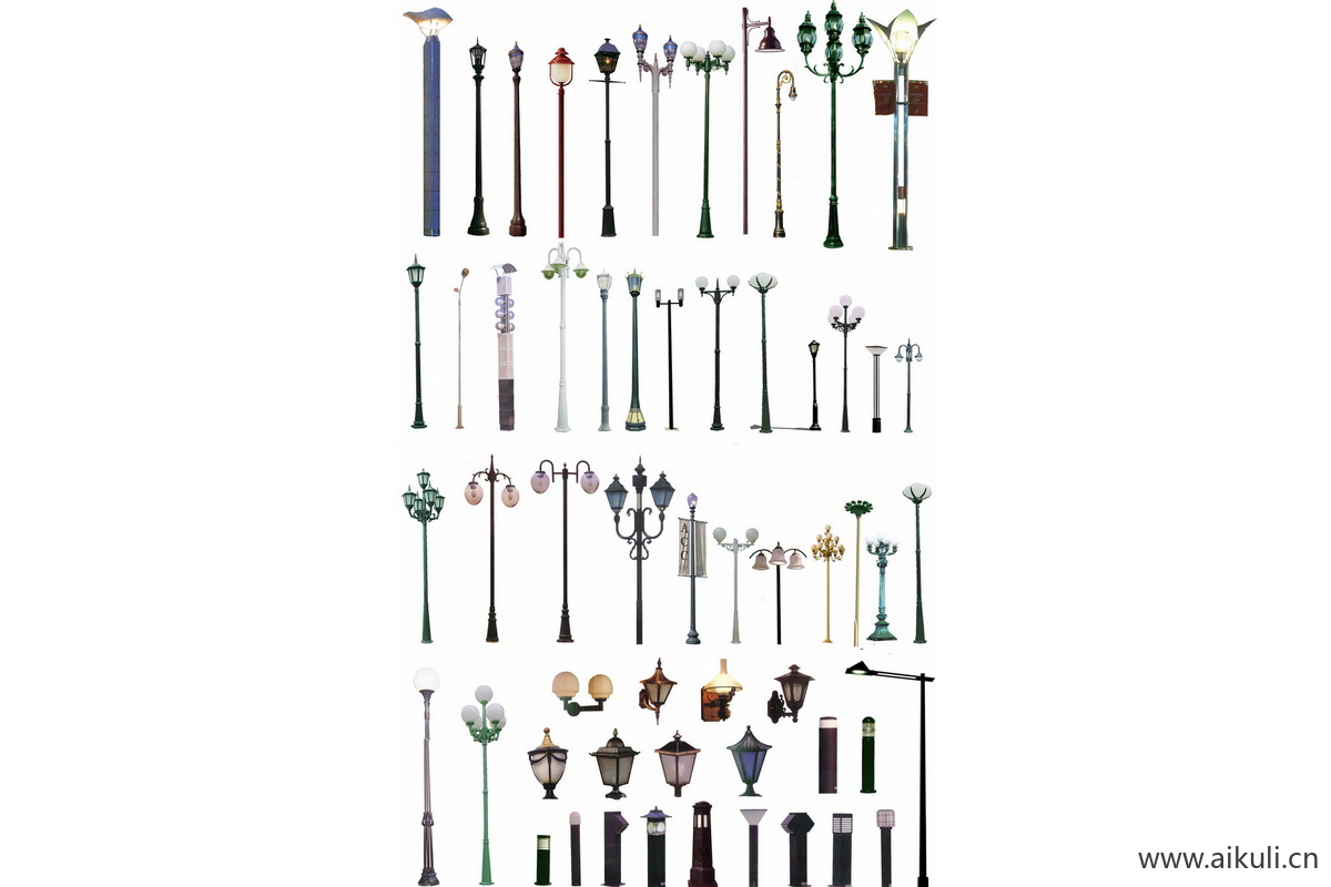 欧式景观灯草坪灯园林灯具路灯psd免抠