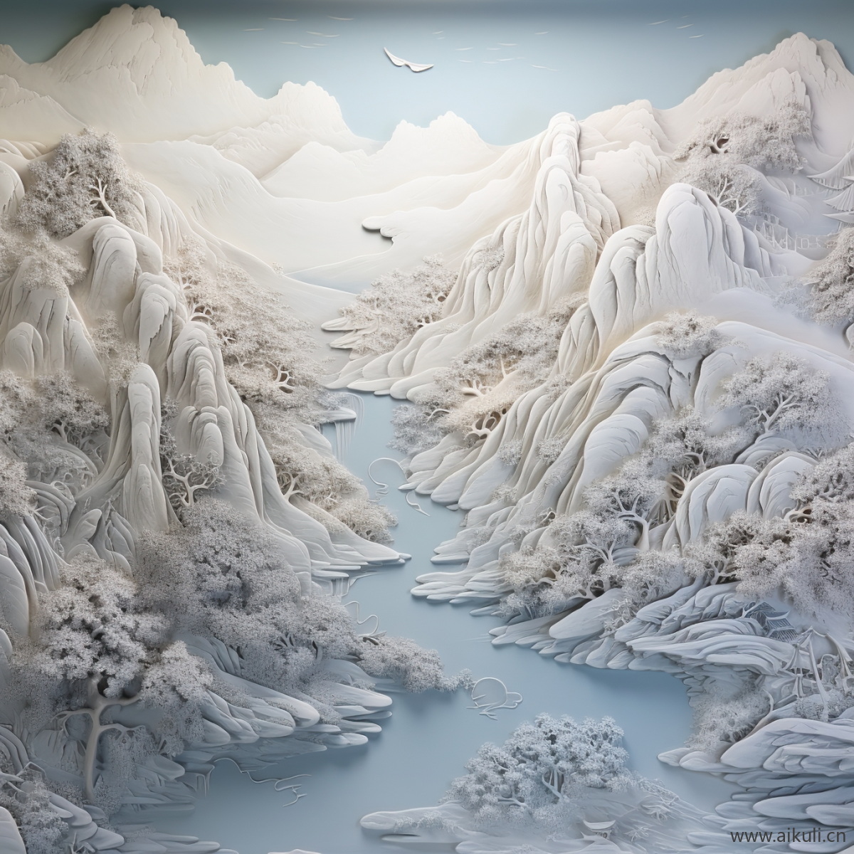 新中式R浮雕山水壁画